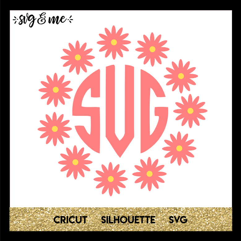 FREE SVG CUT FILE for Cricut, Silhouette and more - Pink Flower Monogram Wreath